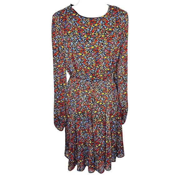Tommy Hilfiger Black Bright Floral Print Midi Long Sleeve Dress - Picture 1 of 9